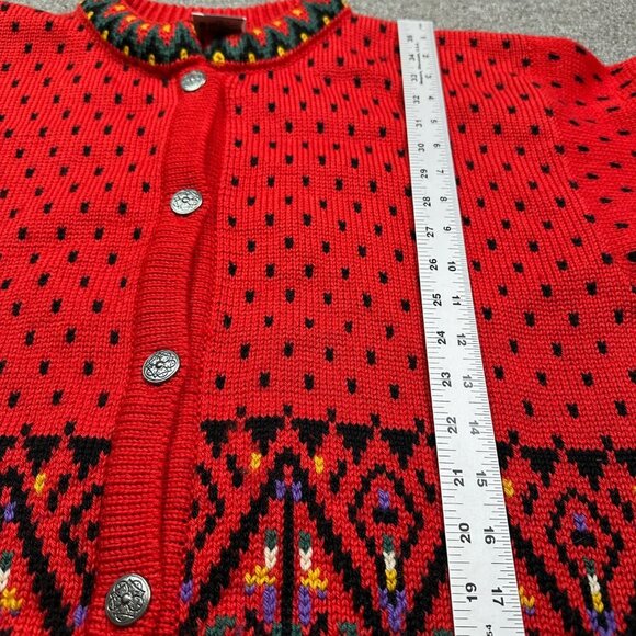 Vintage Dale of Norway Bright Red Nordic Cardigan Cottage Wool Sweater Small - Picture 6 of 6